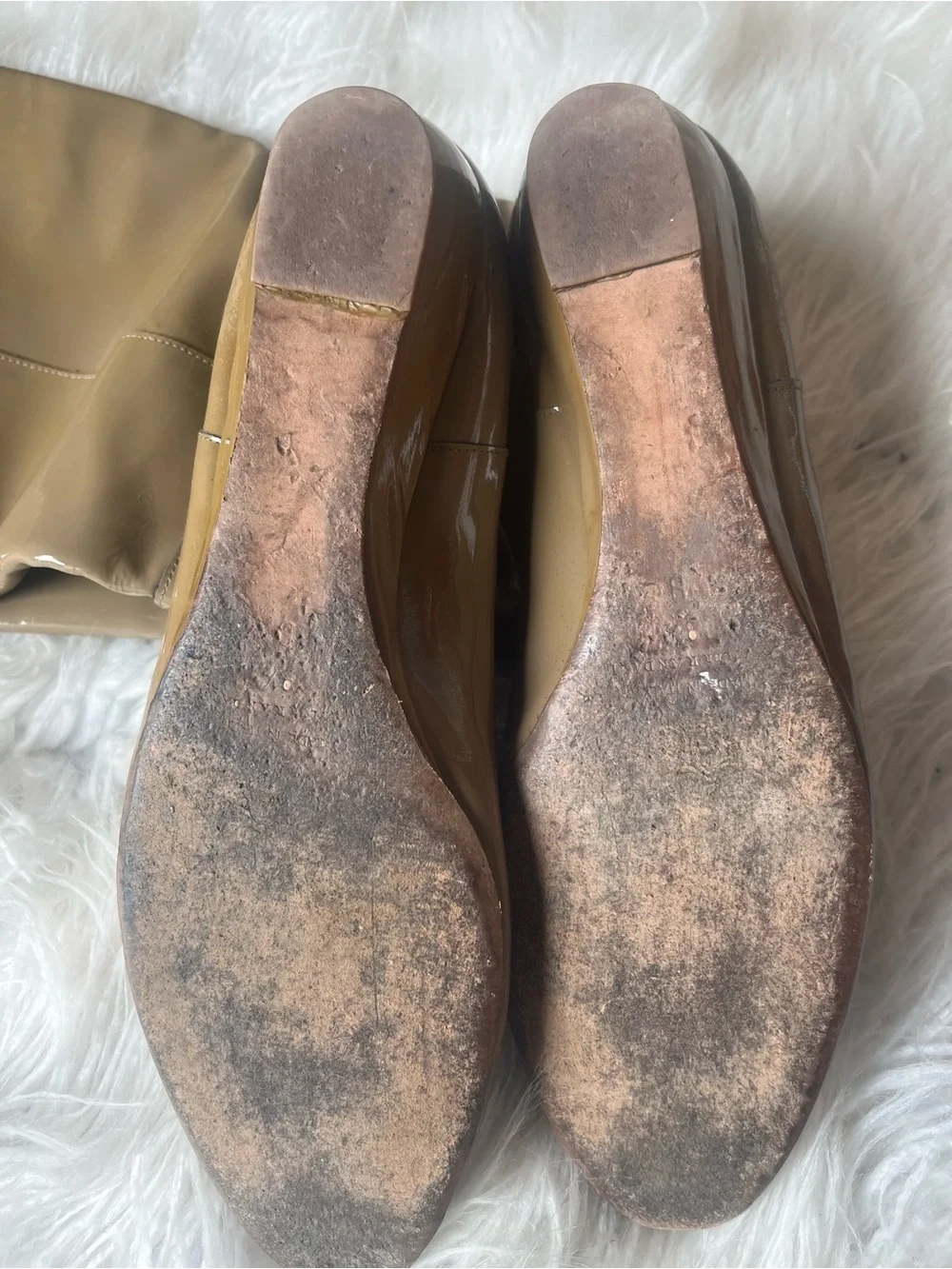 Loeffler Randall Glossy Patent Over-the-Knee Boots in Beige
